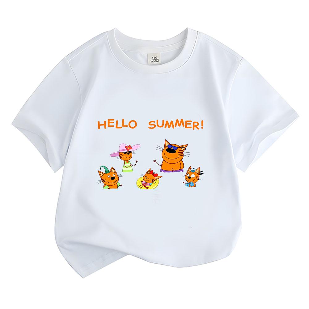 100% Хлопок Kid-e-cats Детская Футболка Мультяшный Принт Детские Футболки Милые Повседневные Топы Мягкие С Круглым Вырезом Для Малышей С Коротким Рукавом Летняя Одежда