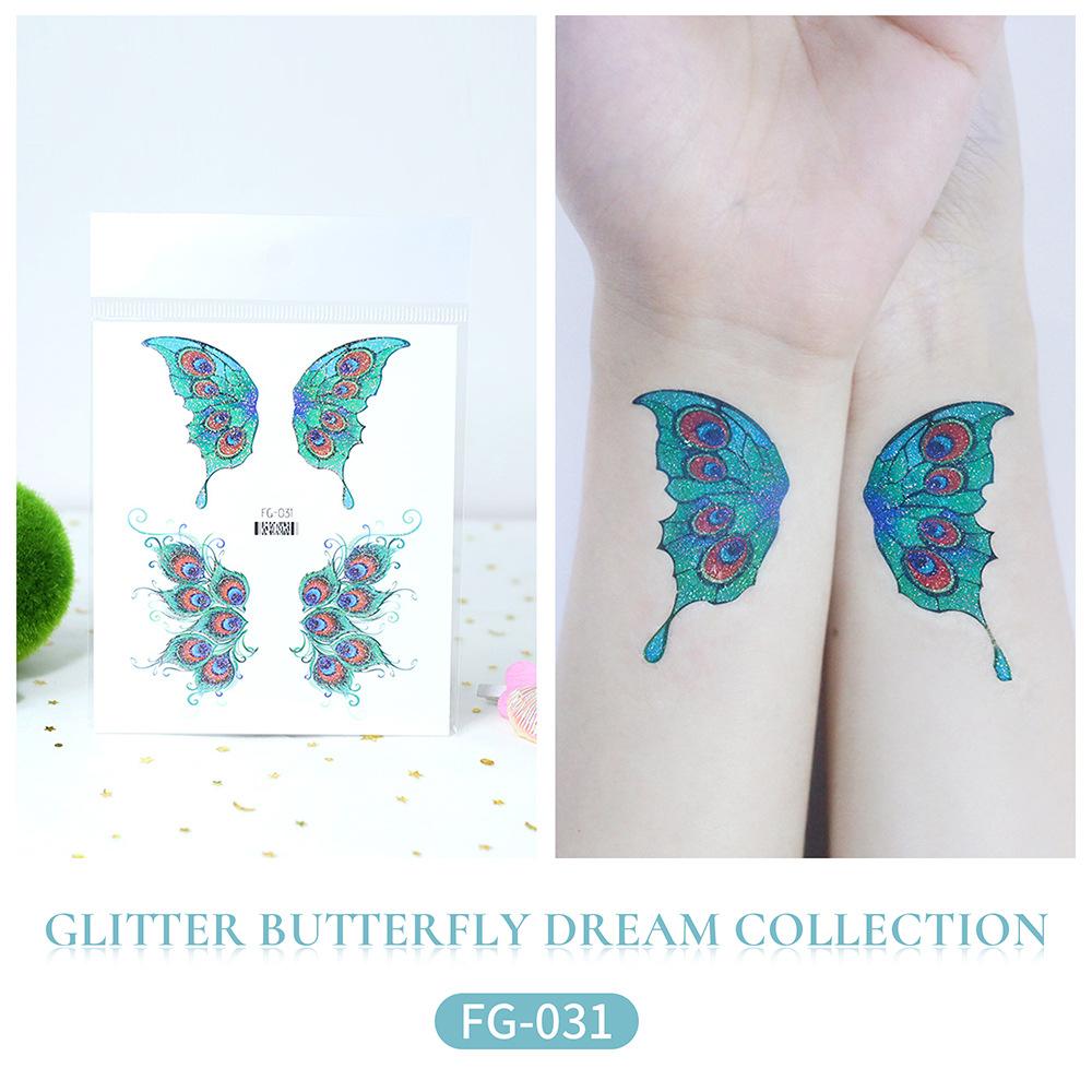 Блестящие татуировки бабочки Временные наклейки Водонепроницаемые татуировки для лица бабочки Блестящие крылья феи Макияж Поддельные татуировки для девочек Подарки на вечеринку