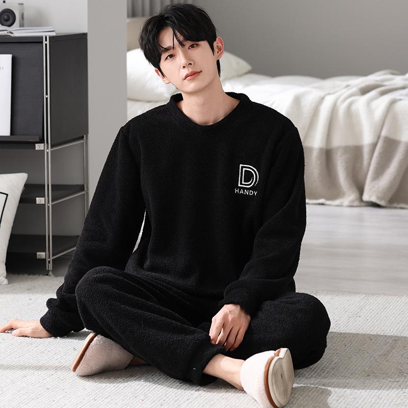 Парные пижамы осень и зима полуфлис женская красная рождественская свадебная для молодоженов мужской зимний коралловый флисовый костюм