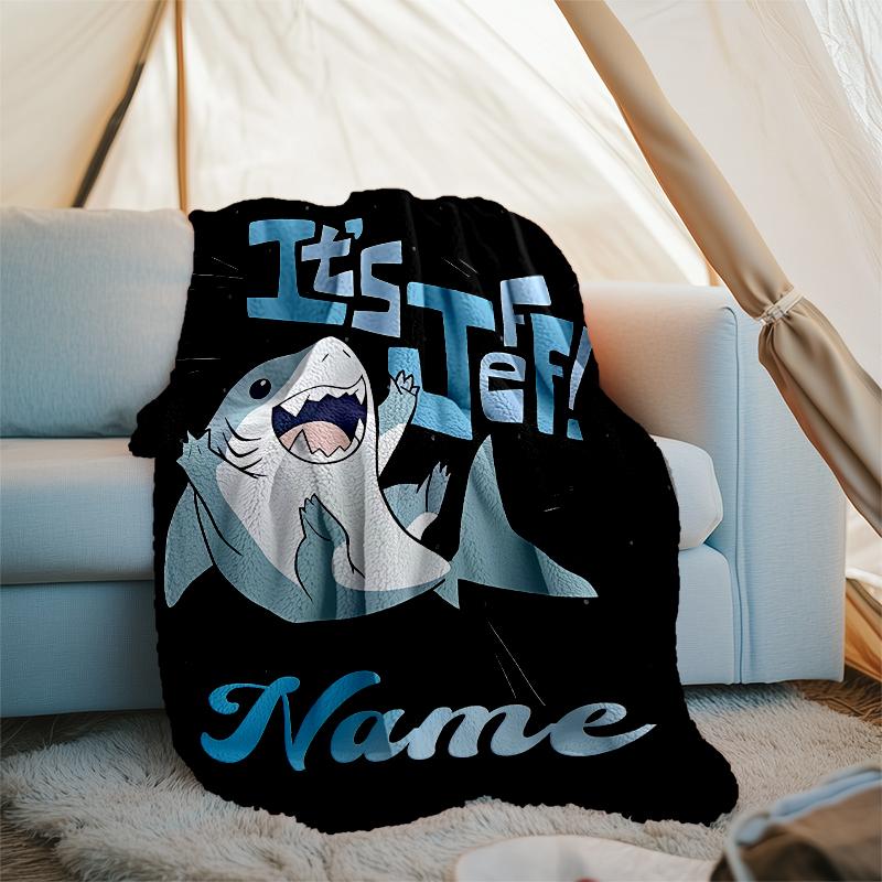 Personalized Custom Name Blanket - Jeff the Land Shark Print Design,Blanket for Sofa,Bed,Travel,Camping - Soft and Warm, Great Gift