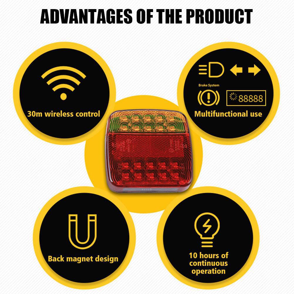 Беспроводной магнитный задний фонарь для прицепа, водонепроницаемый, перезаряжаемый, задний фонарь, сигнальная лампа, стоп-сигнал, светоотражающая линза для грузовика