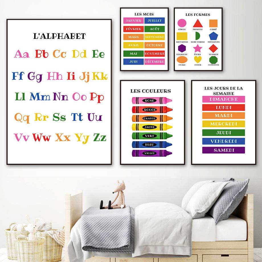 French Language Posters And Prints Educational Alphabet Nursery Wall Art Canvas Painting Wall Pictures Baby Kids Classroom Decor