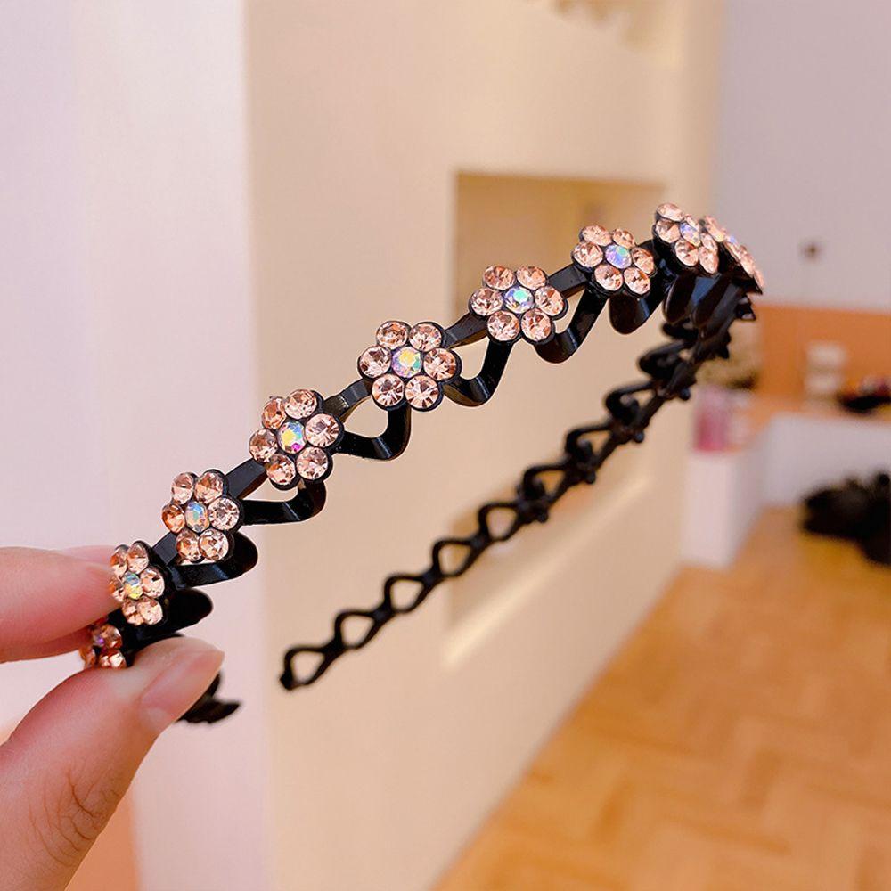 Vintage Non-slip Flower Headwear Wave Thin Headband Crystal Women Hair Hoop Korean Style Hairbands