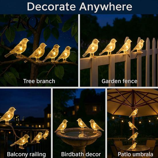 Solar String Lights for Yard Bird Lights, Outdoor Waterproof Garden Light, Warm Powered Patio Lighting Glow LED Light Balcony Lawn Decor Eco-friendly