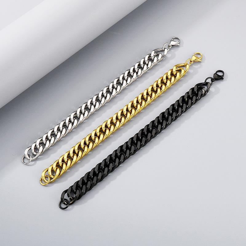 Simple Plain Chain Double Woven Four-Sided Grinding Bracelet Hip-Hop Personality Multi-Size Whip Chain Titanium Steel Men'S Necklace