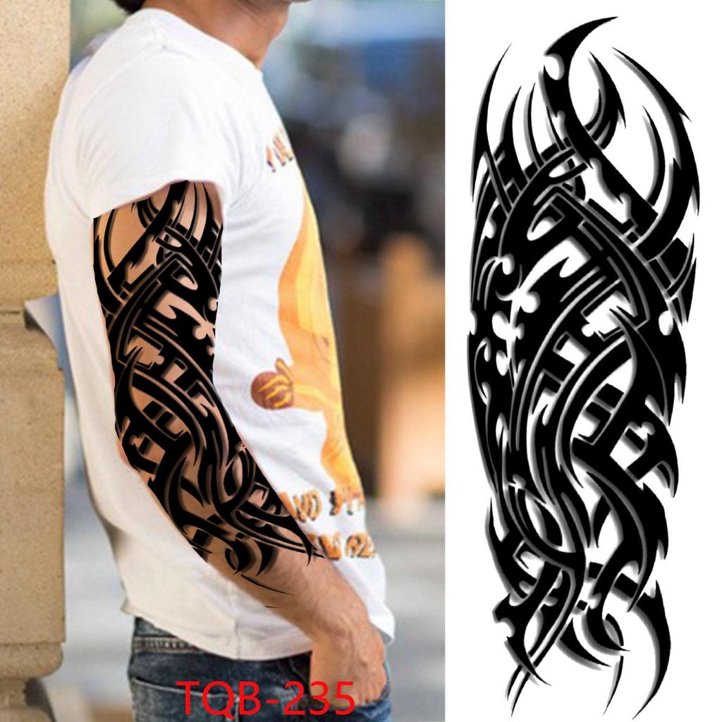 New 1 PC 480*170MM Super Large Compass Wolf Head Eye Fake Lion God Feather Temporary Tattoo Sleeves For Men Women Tattoo Full Arm Tattoo Sticker