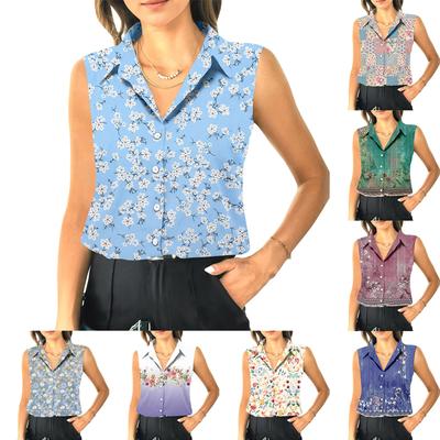 Женский летний свободный топ без рукавов с воротником-стойкой