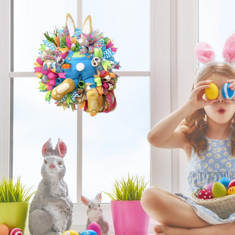 1PC New Easter Bunny Wreath Colorful Door Wall Ornaments Happy Rabbit Home Party Creative Garland Festival Decoration Props