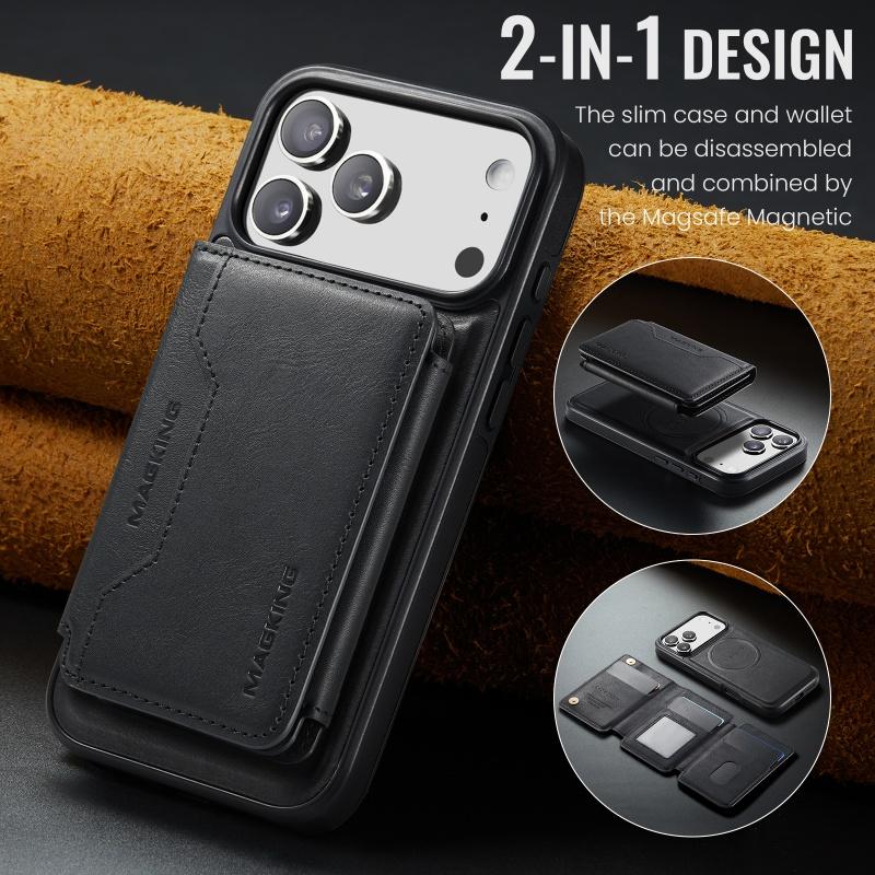 Кожаный кошелек-книжка Magsafe Чехол для телефона Для iPhone 17 Air 17 Pro Max 2-в-1 Съемные слоты для карт Чехол Сумка