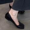 Версия из овчины~ черные ретро тонкая кожа удобные для通勤 плоские туфли женские минималистичные с квадратным носком слипоны маленькие одинарные туфли