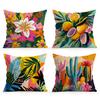 4 Pcs Color Splicing Flowers Single-Sided Printed Pillowcase Cushion Cover,Suitable For Living Room,Bedroom,Car Decoration
