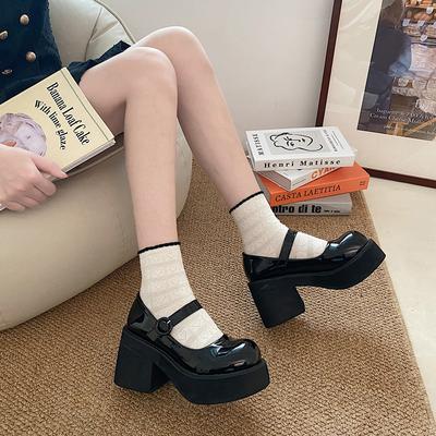 Французская интернет-знаменитость, черные туфли на толстом каблуке Мэри Джейн, женские туфли на высоком каблуке 2025 года, новые летние туфли с увеличенным каблуком, универсальные ретро-туфли, маленькие кожаные туфли