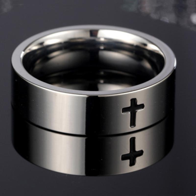 Простое кольцо с крестом для мужчин и женщин, 6 мм, блестящее обручальное кольцо из нержавеющей стали, гладкий крой, унисекс, повседневный религиозный аксессуар с изображением Христа