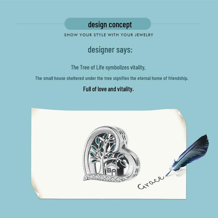 Инь Цзыюнь Сердцевидный Стерлинговое серебро 925 пробы Семейное дерево DIY Браслет Бусины