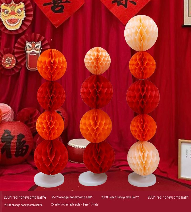 Chinese New Year Lantern Honeycomb Ball Decoration for Birthday and Photo Props