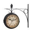 Outdoor Wall Clock Hanging Retro Double Sided Battery Powered Metal Mount Vintage Garden Coffee Bar Decoration Round Station