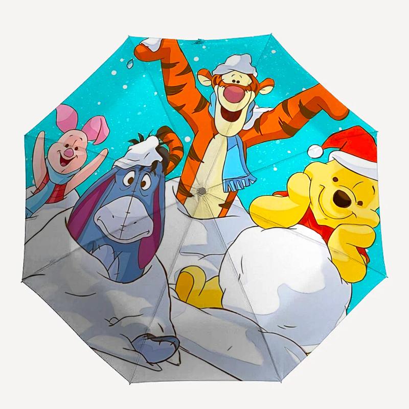 Winnie and friends Themed Travel Umbrella-8 Ribs Automatic Opening and Closing, Portable Folding Design, Compact and Stylish Umbrella
