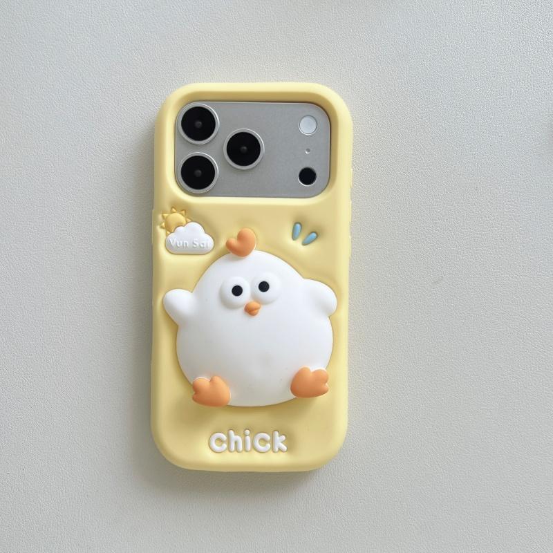 Cute 3D Cartoon Chick Phone Case For 17 16 15 14 13 12 Pro Max Plus Soft Silicone Protective Cover