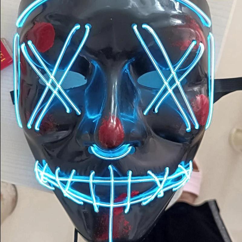 "Halloween Cosplay Masks: Neon LED Party Masks with Glow-in-the-Dark Light Effects - Funny Masquerade Masques for Costume Suppli