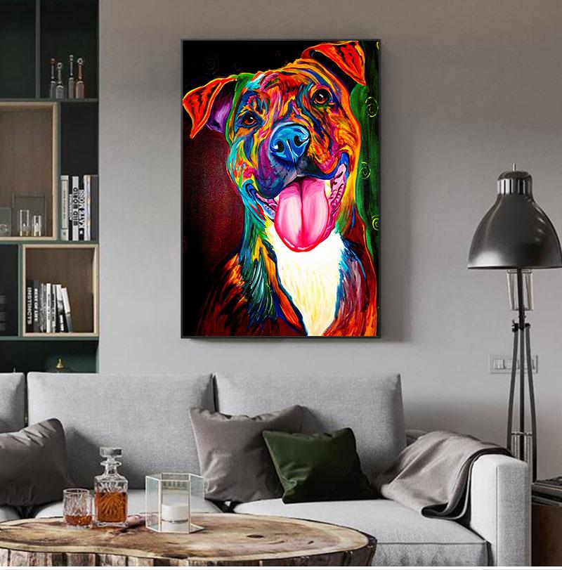 Красочные абстрактные собаки с животным принтом, холст, живопись, постеры и принты с животными, настенные панно для украшения комнаты, без рамки