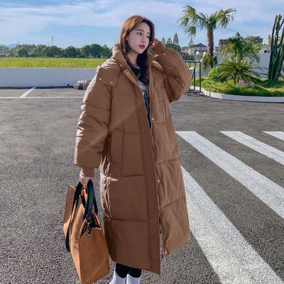 Зимняя женская корейская свободная утолщенная куртка до колена средней длины с капюшоном
