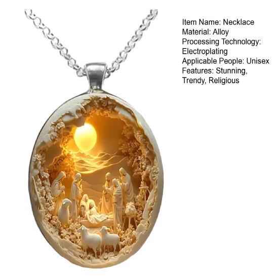 Камея Ожерелье с Иисусом Резной Дизайн Винтажное Ожерелье со Сценой Рождества Религиозные Украшения для Женщин Мужчин