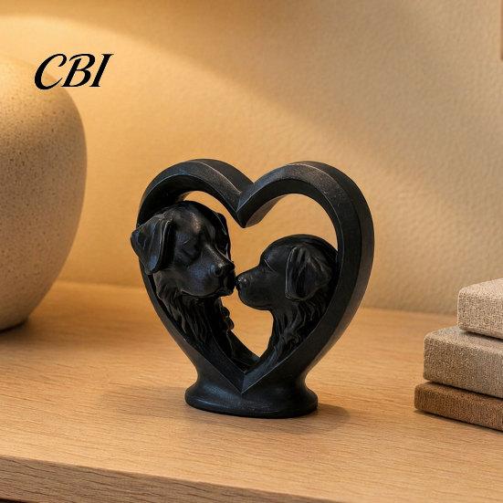 Современный стиль Сердце-украшение 3D-печать Собака Бернард Сердцевидная скульптура, Полая силуэтная статуэтка животного с матовой черной текстурированной отделкой скульптуры,