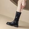 Women's Half High Boots Round Toe Black Ladies Mid Calf Shoes Middle Heel Spring Autumn Sale Large Size Warm Designer Luxury Pu