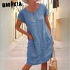 GMXIA Женская мода лето весна однотонный принт О-образный вырез высокая талия повседневные платья