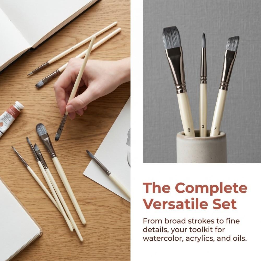 10PCS Multi Size Tips Nylon Fiber Painting Brushes Artist Painting Tool Set Oil Painting