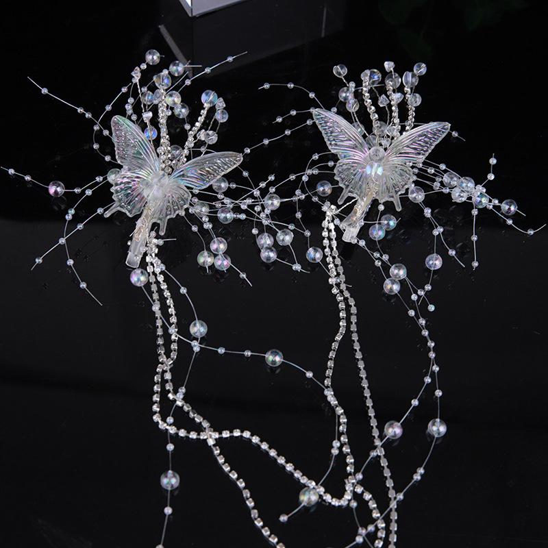 1Pc Korean Simple Jewelry Accessories Butterfly Bead Tassel Hair Pins For Women Girl Silver Color Hair Clip Side Clip