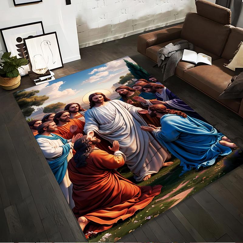 Biblical Scene with Figures and Landscape Non-slip rug suitable for living room and bedroom sofas.