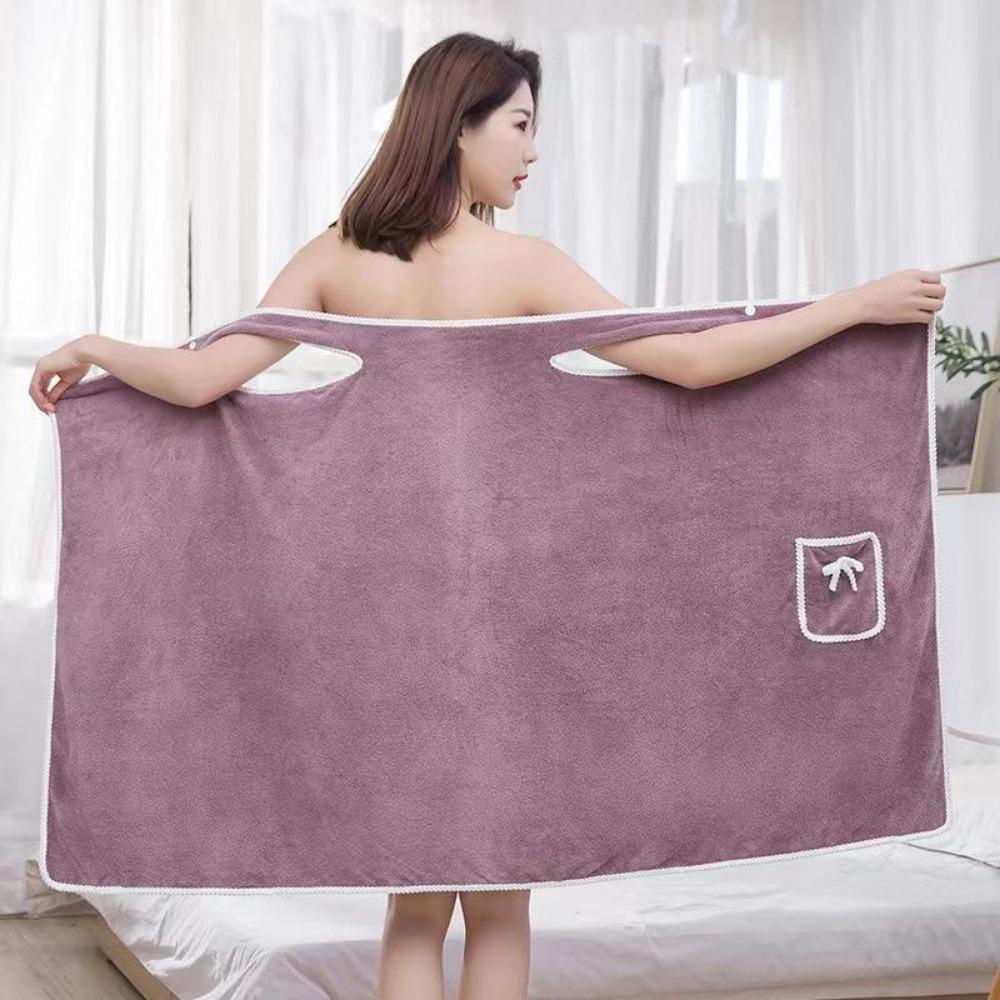 1PC Wearable Bath Towel Absorbent Quick Drying Bathrobe With Pockets Bow Decor Bath Wrap Towel Bathroom Supplies