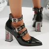 Fashion Punk Gothic High Heels Pumps Woman Y2K Metal Buckle Straps Mary Jane Lolita Shoes for Women Rose Heeled Pointed Toe Party Shoes