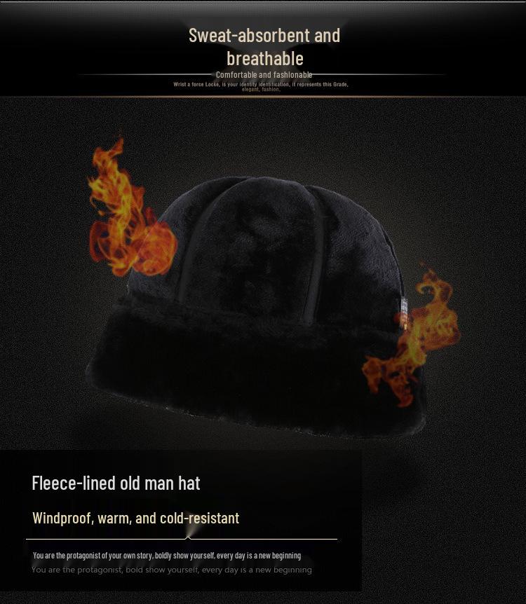 Зимняя шапка из натуральной коровьей кожи Haining для пожилых - Утепленная, с подкладкой из плюша, теплая шапка-пуловер для дедушки и бабушки