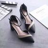 Baotou Sandals Women's 2025 New Korean Version Spring and Summer One-word Buckle Thick Heel Medium Heel Versatile Color Matching Pointed High Heels