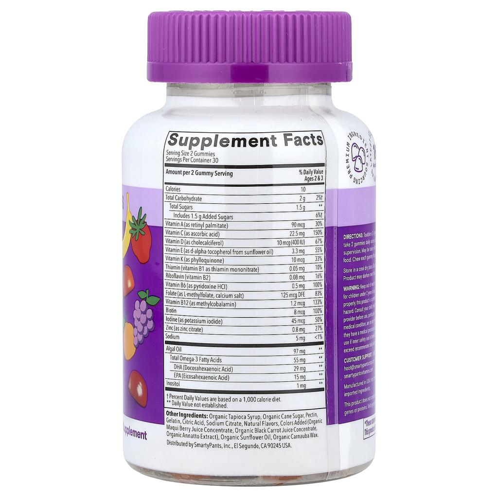 SmartyPants, Toddler Plus, Multi & Omega, Grape, Orange, Strawberry, Banana, Gummies, 60 Pieces