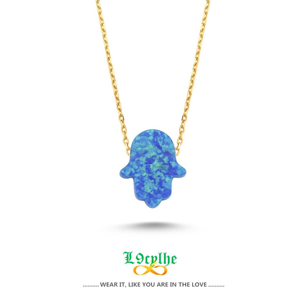 Stainless Steel Chain Opal Hamsa Hand Necklace Women Men Jewish Jewelry Colar Masculino Chain Fatima Hand Necklace Acrylic