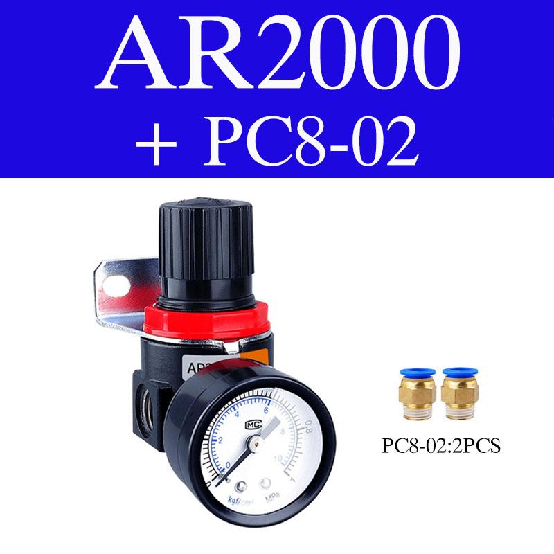 AR2000 G1/4'' Pneumatic Air Compressor Pressure Regulator Valve Reduction Valve With 4mm 6mm 8mm 10mm 12mm Connector Fittings