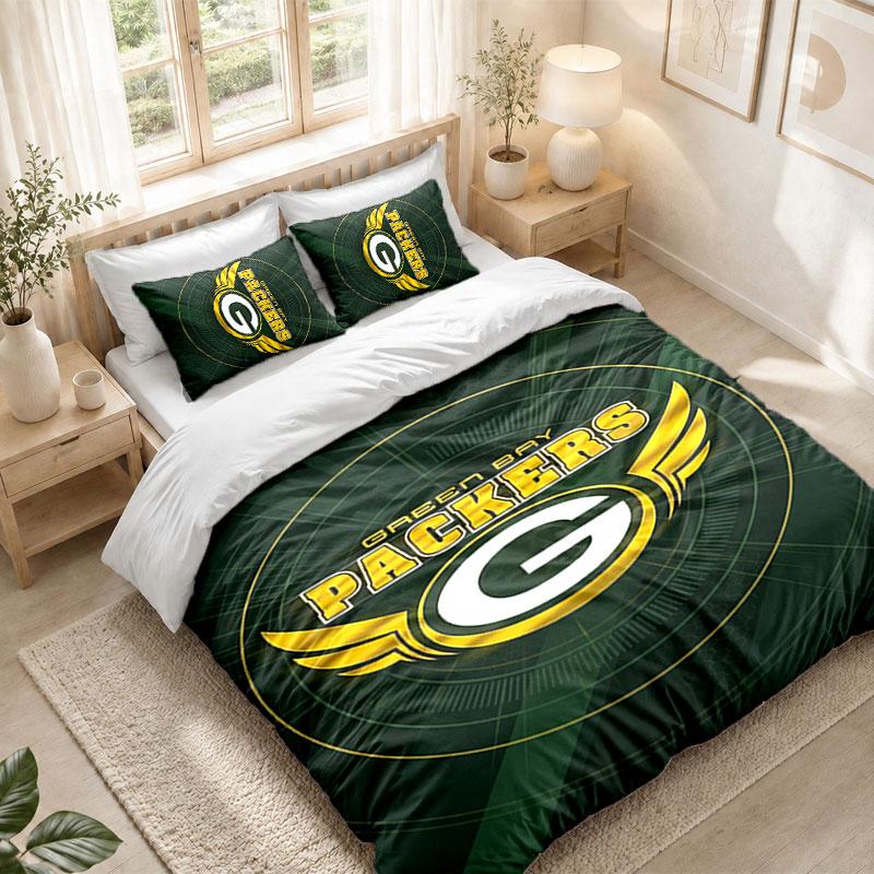 Bedding Set 1 Duvet Cover 2 Pillowcases Green Bay Packers Print Bedroom Home Decoration