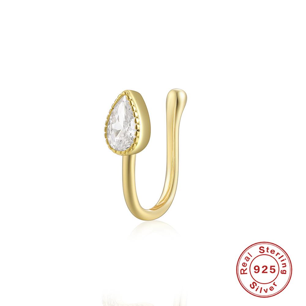 S925 Sterling Silver Geometric Water Drop Lightning Diamond Nose Ring Creative Nose Cuff Piercing Jewelry