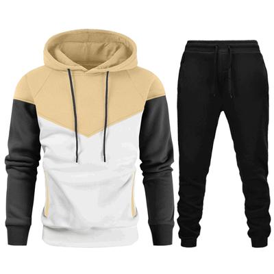 Мужской комплект с капюшоном в стиле пэчворк, теплый и роскошный комплект из двух предметов, пуловер с качественным принтом, спортивная одежда