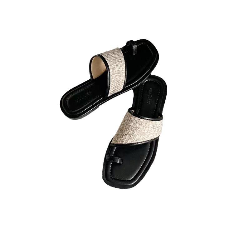 Виноградная мать те же повседневные летние квадратный носок соломенные плетеные вставки на плоской подошве шлепанцы женские новые сандалии