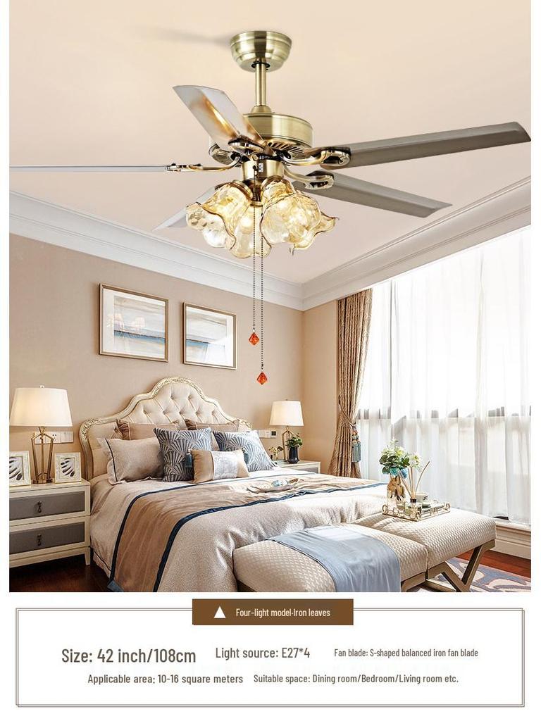 Европейский ретро потолочный светильник-вентилятор середины века с железными лопастями - Переменная частота, высокий воздушный поток для гостиных или ресторанов.