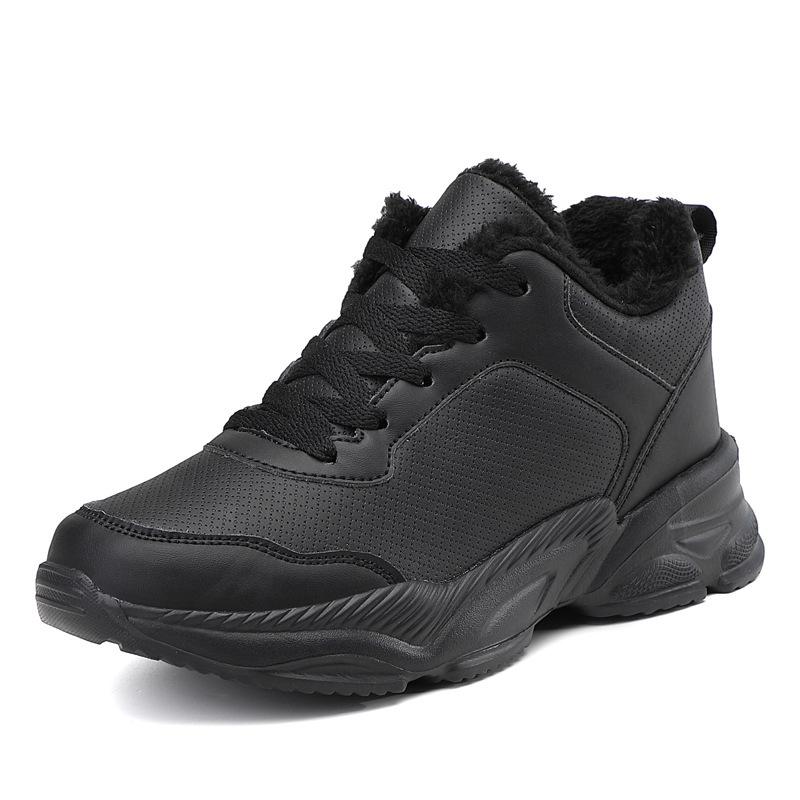 Модные осенне-зимние кожаные кроссовки черные повседневные туфли женские нескользящие на шнуровке 2025 модные удобные водонепроницаемые спортивные туфли