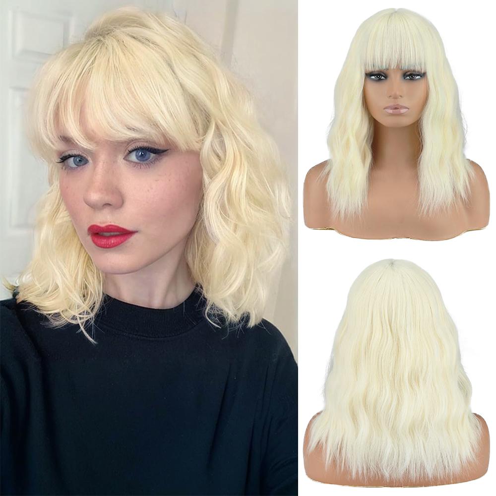 Synthetic Middle Length Short Wave Hair Extension Natural Wigs With Bangs For Women Wig Fibre Cosplay Wig