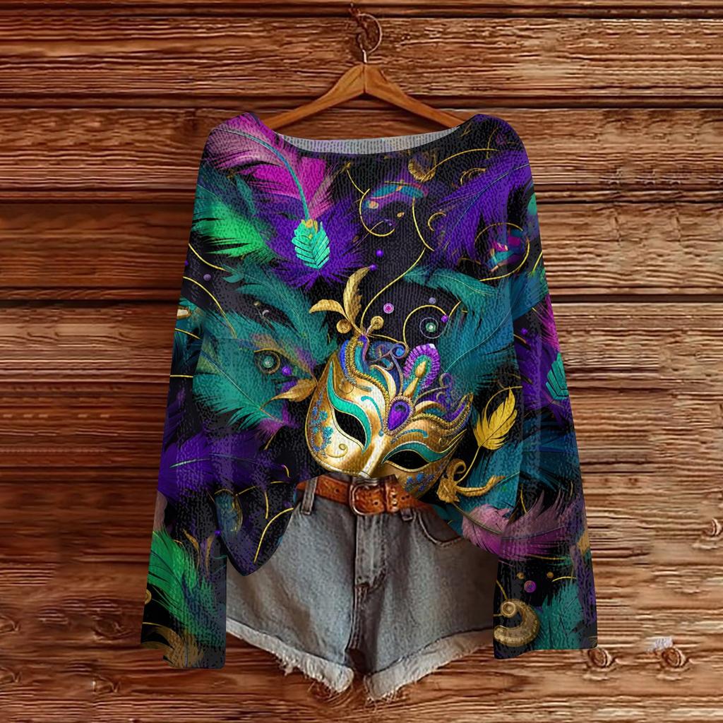 Женский модный пуловер с круглым вырезом, длинным рукавом и принтом, повседневный