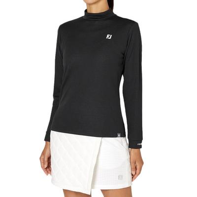 Футболка FootJoy Golf DRY THROUGHLIGHT с цветным рукавом и длинным рукавом с воротником-стойкой, черная, женская,