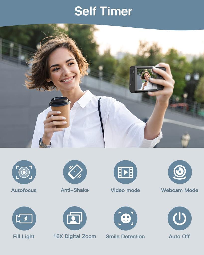 Переносные цифровые фотоаппараты 2,7k для детей, мини-автофокус с сумкой для фотографии, HD, 48-мегапиксельная видеокамера с большим экраном