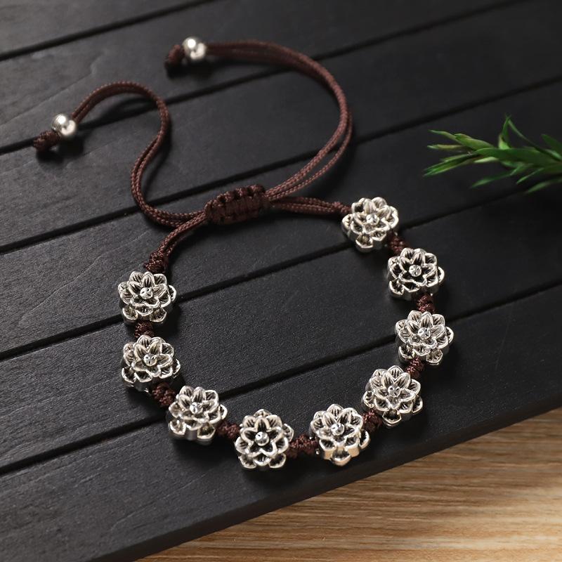 Handwoven Bracelet Retro Silver Copper Coin Small Fish Bracelet Niche Hand Rope Accessories Women